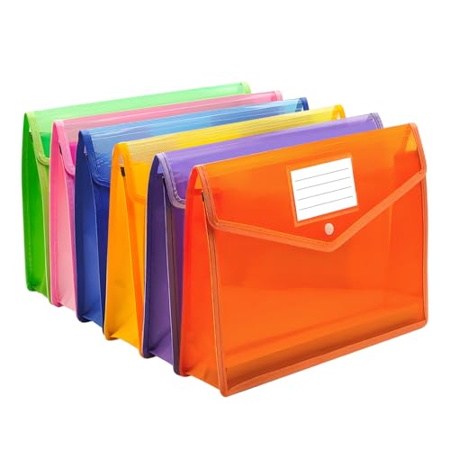 Ecerangus Plastic Expanding File Folder Envelope Folders for Documents Waterproof Transparent Expandable File Folder Large Capacity Fit LetterA4 Size Multicolor6 Pack - Image 1