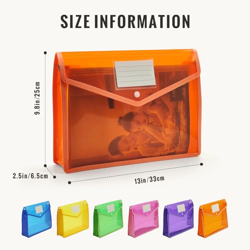 Ecerangus Plastic Expanding File Folder Envelope Folders for Documents Waterproof Transparent Expandable File Folder Large Capacity Fit LetterA4 Size Multicolor6 Pack - Image 3