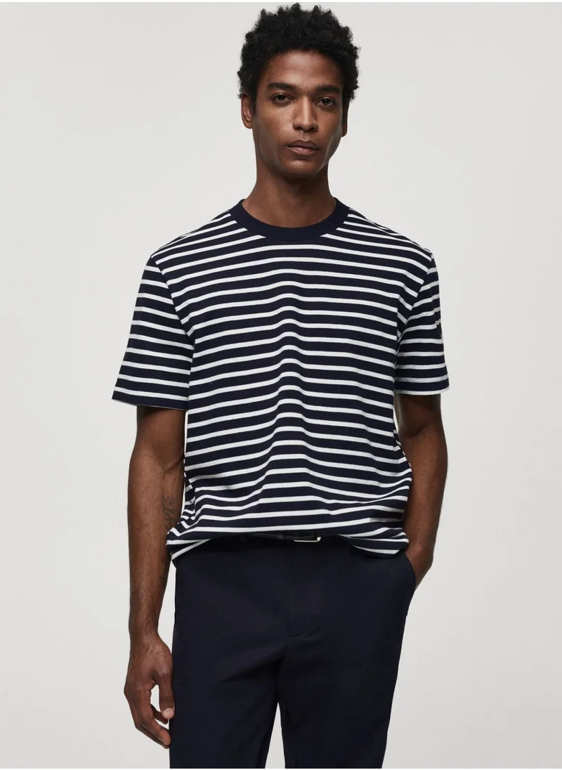 Mango Man Striped Crew Neck T-Shirt