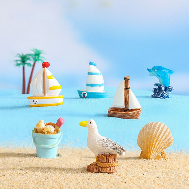 1 Set of Sailboat Model Decoration Resin Miniature Ocean Style Ornament (Mixed Style) - Image 5
