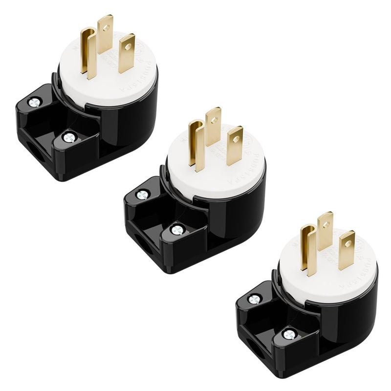 acbroad (3xPCS) Right Angle Nema 5-15P 15A 125V AC Plug, [UL CUL] Easy Assembly 90 Degree USA Canada Male DIY Rewirable 12 Directions Adjustable AC Connector - Image 1