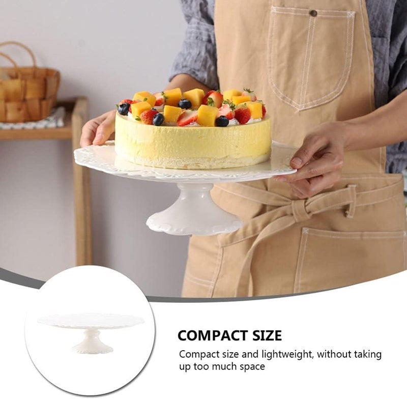 حامل الكيك ، طبق كيك سيراميك، حامل كب كيك أبيض ذو قاعدة، للحفلات وأعياد الميلاد وحفلات الزفاف - Image 5