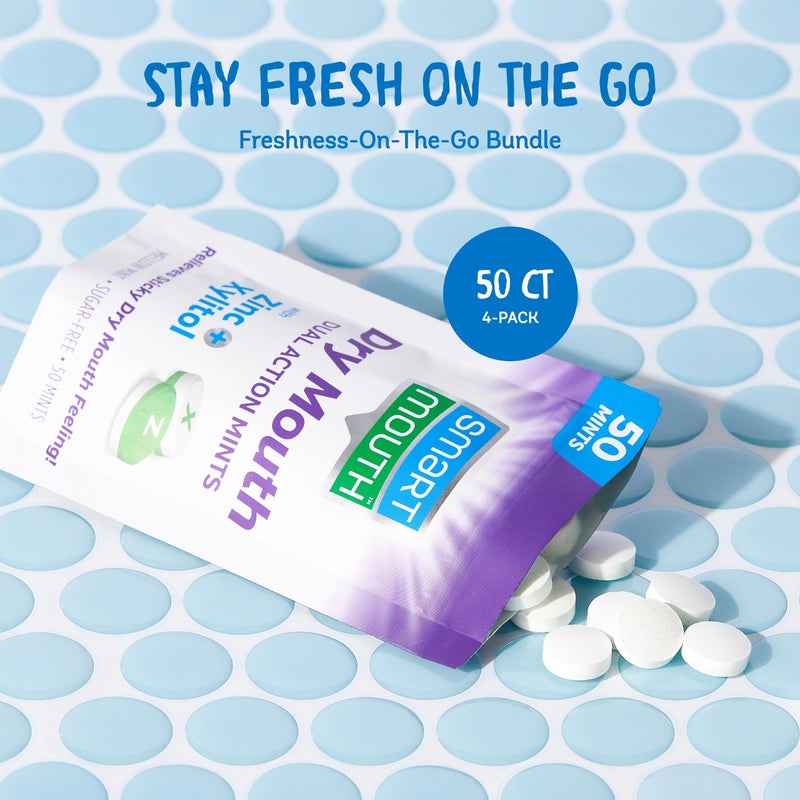 SmartMouth Dry Mouth Dual-Action Mints - Sugar-Free Mints for Dry Mouth Support - With Zinc & Xylitol - Travel-Friendly Packaging for On-the-Go Oral Care - Mellow Mint - 50 Count, 4-Pack - Image 3