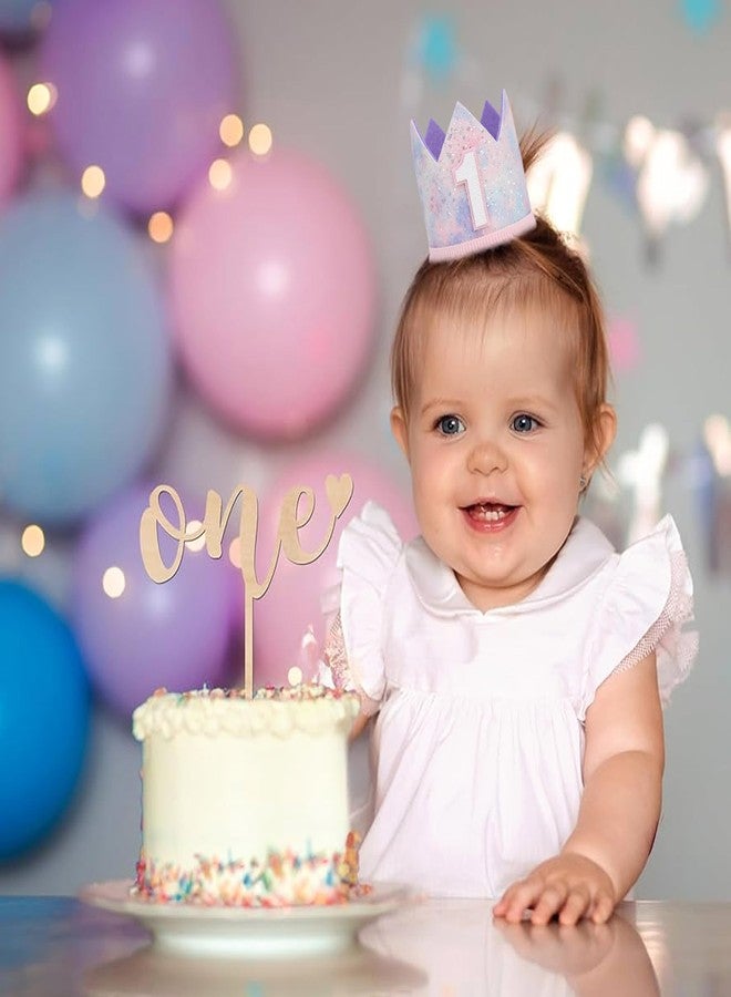 YOUAME Baby Girl First Birthday Decorations - Pastel Rainbow 1st Birthday Crown，Space Theme Cake Smash Party Hat,Pastel Rainbow Glitter Mini Party Crown,Sweet Photo Props For Girls - Image 4
