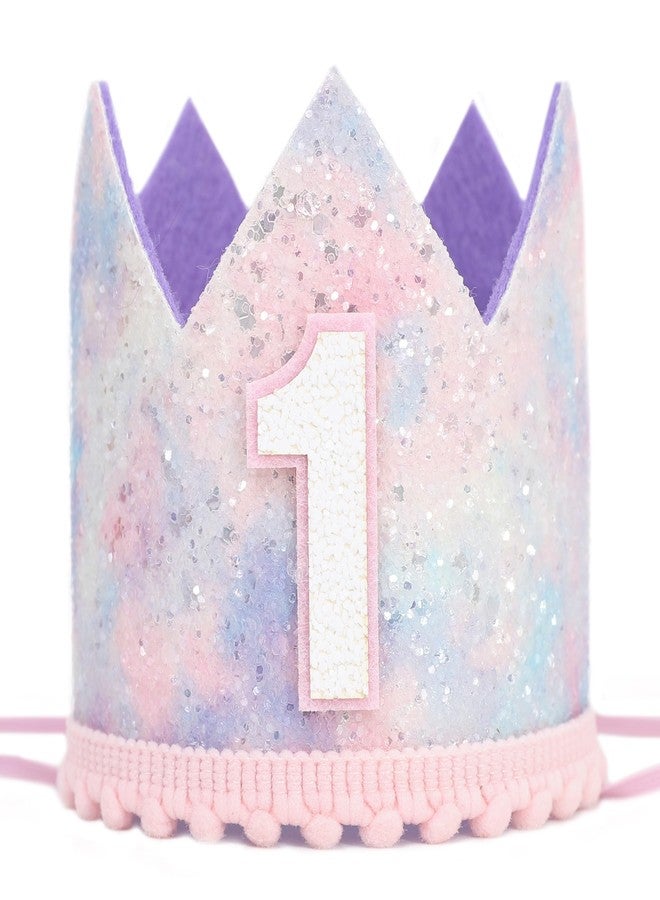 YOUAME Baby Girl First Birthday Decorations - Pastel Rainbow 1st Birthday Crown，Space Theme Cake Smash Party Hat,Pastel Rainbow Glitter Mini Party Crown,Sweet Photo Props For Girls - Image 1