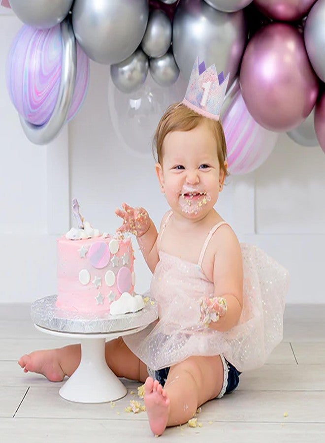 YOUAME Baby Girl First Birthday Decorations - Pastel Rainbow 1st Birthday Crown，Space Theme Cake Smash Party Hat,Pastel Rainbow Glitter Mini Party Crown,Sweet Photo Props For Girls - Image 3