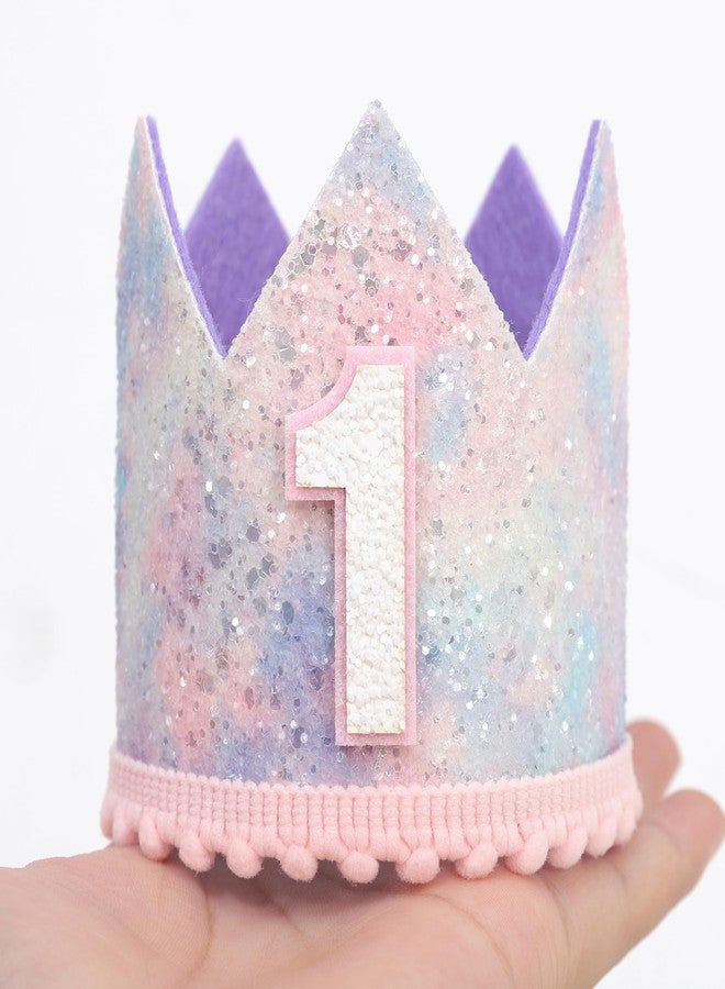 YOUAME Baby Girl First Birthday Decorations - Pastel Rainbow 1st Birthday Crown，Space Theme Cake Smash Party Hat,Pastel Rainbow Glitter Mini Party Crown,Sweet Photo Props For Girls - Image 5
