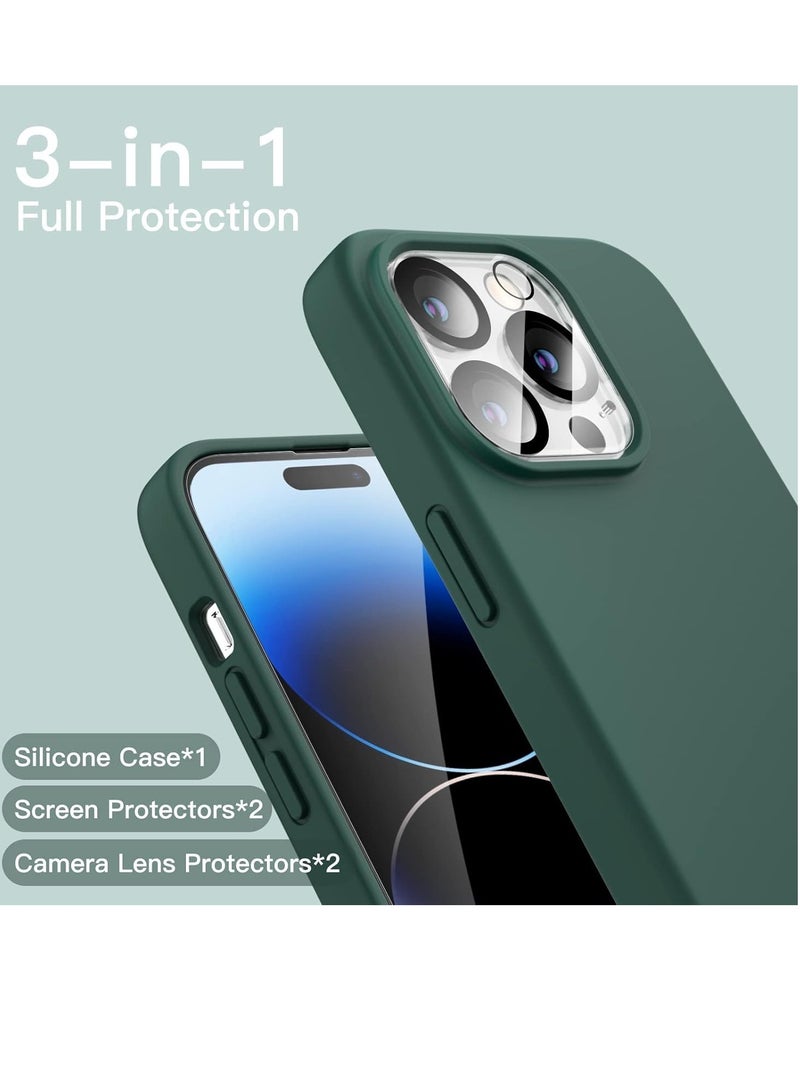 ELTRAZONE iPhone 14 Pro Max Cover, with 2 Pack Screen Protector + 2 Pack Camera Lens Protector, Liquid Silicone [Full Body] Protection Shockproof [Drop Protection] Case 6.7 inches (Green) - Image 2