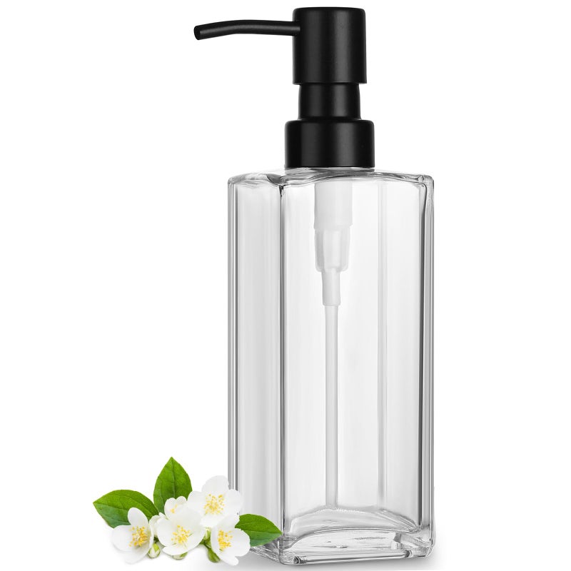 GMISUN Glass Soap Dispenser with Stainless Steel Pump Clear Hand Soap Dispenser for Bathroom 12 fl oz350ml Refillable Dish Dispenser for Kitchen Modern Liquid Soap and Lotion Bottle for Countertop