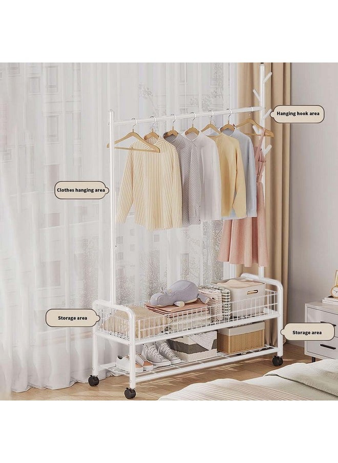 Lukzer Lukzer 2-Bottom Cloth Stand & Garment Rack: Metal Coat Organizer with Rolling Wheels for Hanging Clothes and Bags, Multi-Functional Storage with Single Rod and Mesh Design (173 x 90 x 34 cm/White)  - Image 5