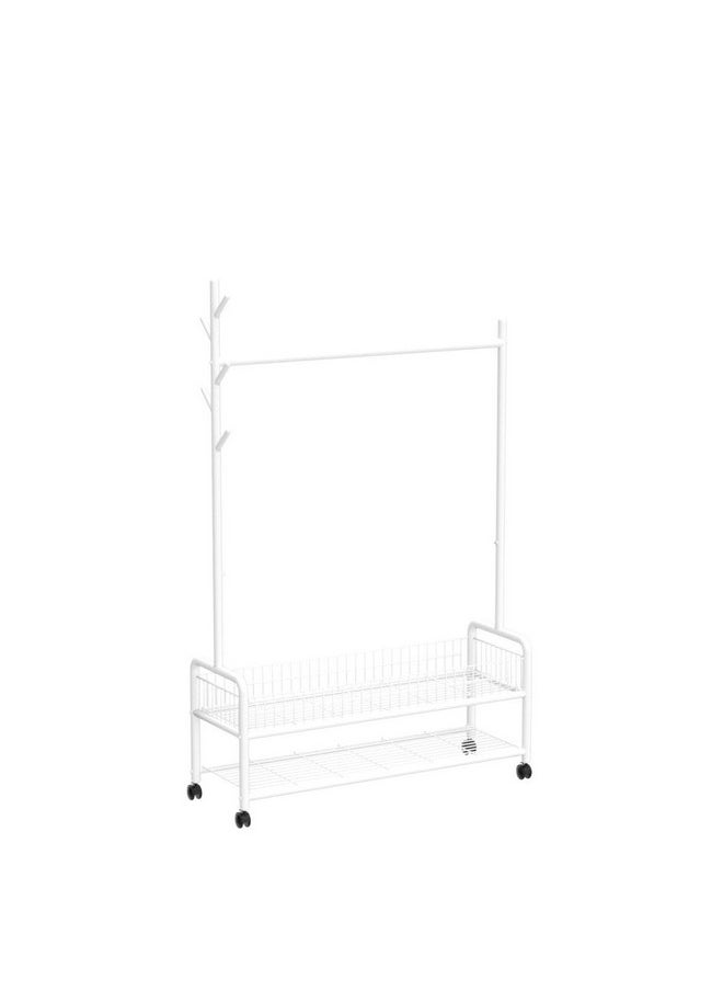 Lukzer Lukzer 2-Bottom Cloth Stand & Garment Rack: Metal Coat Organizer with Rolling Wheels for Hanging Clothes and Bags, Multi-Functional Storage with Single Rod and Mesh Design (173 x 90 x 34 cm/White)  - Image 4