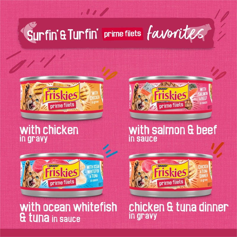 Friskies Purina Friskies Gravy Wet Cat Food Variety Pack, Surfin’ and Turfin’ Prime Filets Favorites - 48 ct. Can - Image 2