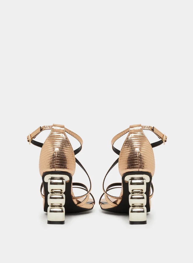 Styli Metallic Strappy Tiered Heel Sandals