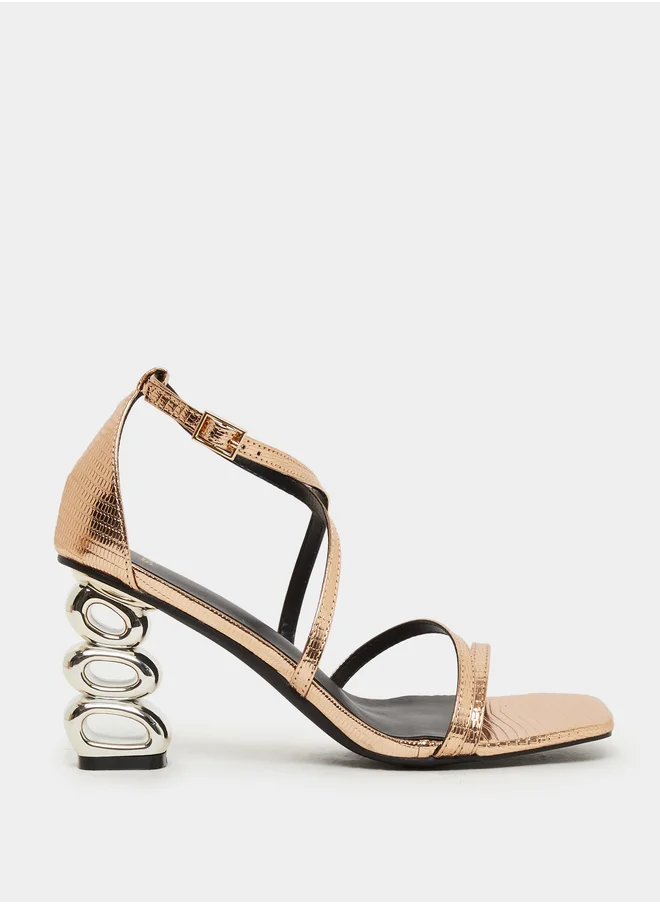 Styli Metallic Strappy Tiered Heel Sandals