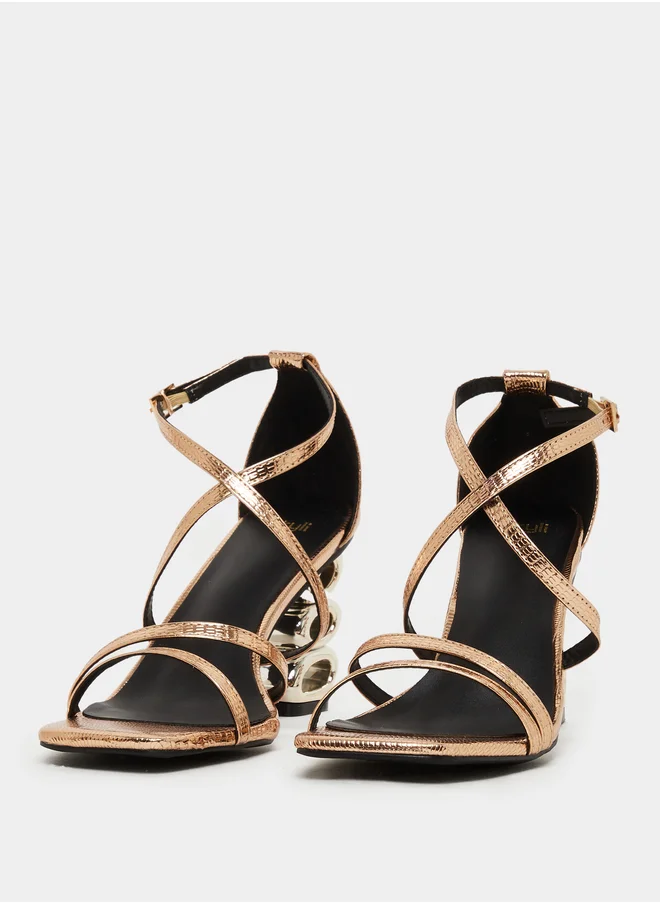 Styli Metallic Strappy Tiered Heel Sandals