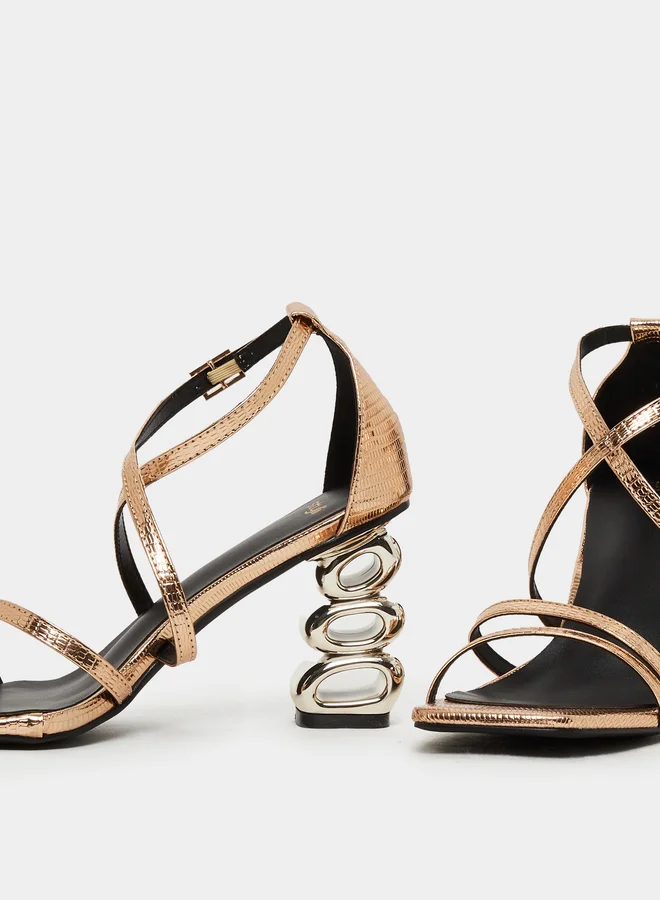 Styli Metallic Strappy Tiered Heel Sandals