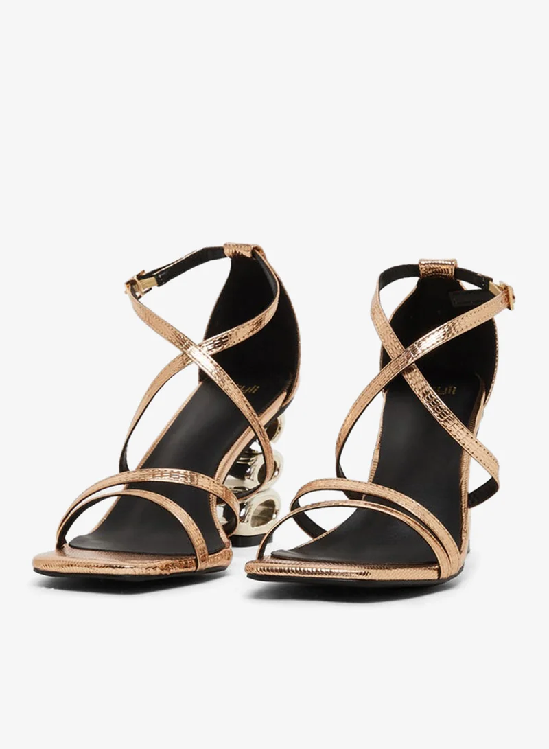 Styli Metallic Strappy Tiered Heel Sandals