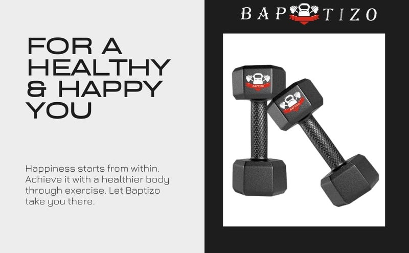 Baptizo Hex PVC Dumbbells (2kg - 10kg) Pack Of Dumbbells Set For Home Gym (Black, 2 KG (1 kg x 2)) - Image 5