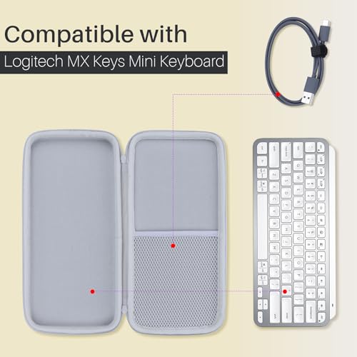Lebakort Hard Carry Case Compatible with Logitech MX Keys Mini Minimalist Illuminated Keyboard (Pale Grey Case) - Image 3
