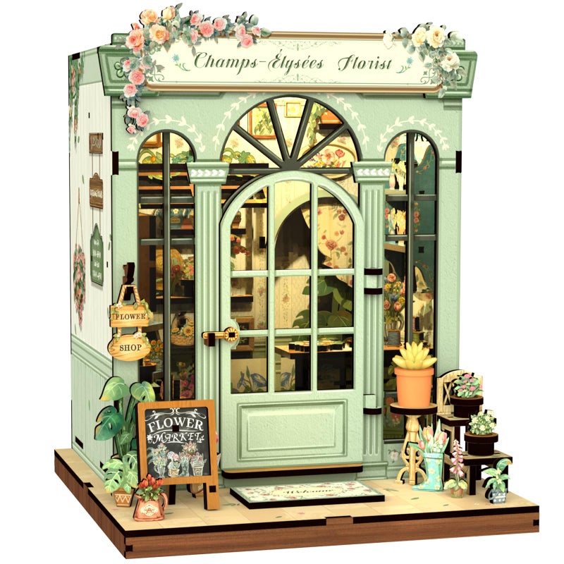 Fsolis Book Nook Kit 3D Wooden Puzzles Booknook DIY Bookshelf Miniature Kit for Adults Tiny House Diorama Bookish Gifts for Women Readers Book Lovers Champslyses Florist - Image 3