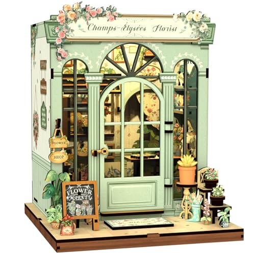 Fsolis Book Nook Kit 3D Wooden Puzzles Booknook DIY Bookshelf Miniature Kit for Adults Tiny House Diorama Bookish Gifts for Women Readers Book Lovers Champslyses Florist - Image 1