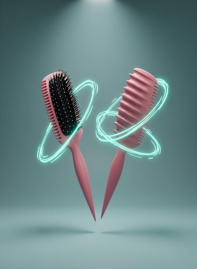 Jiffix Curl Define Styling Brush - Nylon Detangling & Curl-Defining Hair Brush for Curly, Wavy & Frizzy Hair - Paddle Brush with Wide Tooth Comb for Men, Women & Kids (Pink) - Image 1