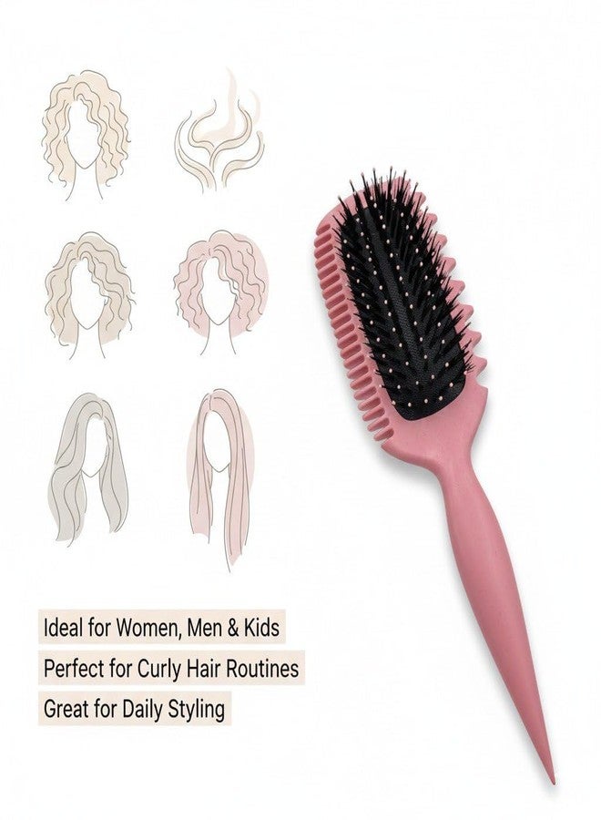 Jiffix Curl Define Styling Brush - Nylon Detangling & Curl-Defining Hair Brush for Curly, Wavy & Frizzy Hair - Paddle Brush with Wide Tooth Comb for Men, Women & Kids (Pink) - Image 5
