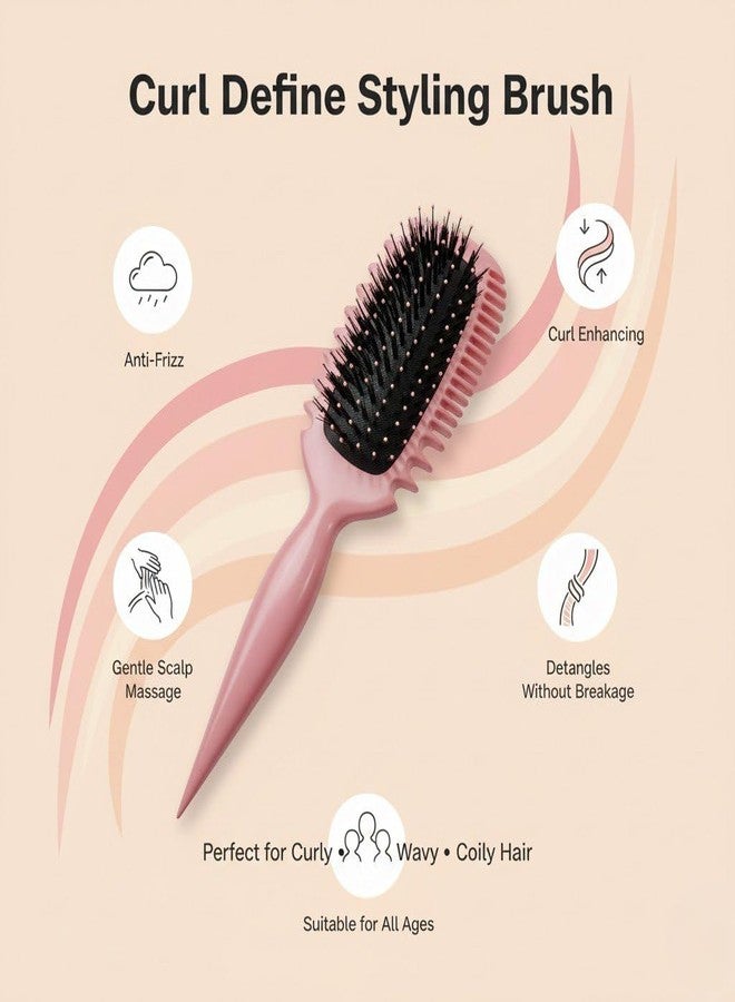 Jiffix Curl Define Styling Brush - Nylon Detangling & Curl-Defining Hair Brush for Curly, Wavy & Frizzy Hair - Paddle Brush with Wide Tooth Comb for Men, Women & Kids (Pink) - Image 3