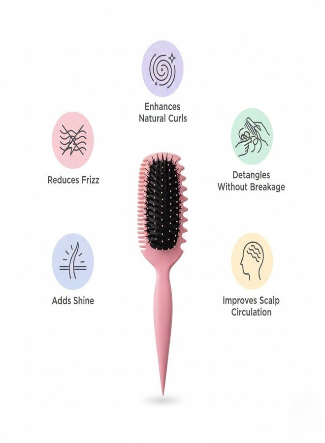 Jiffix Curl Define Styling Brush - Nylon Detangling & Curl-Defining Hair Brush for Curly, Wavy & Frizzy Hair - Paddle Brush with Wide Tooth Comb for Men, Women & Kids (Pink) - Image 4