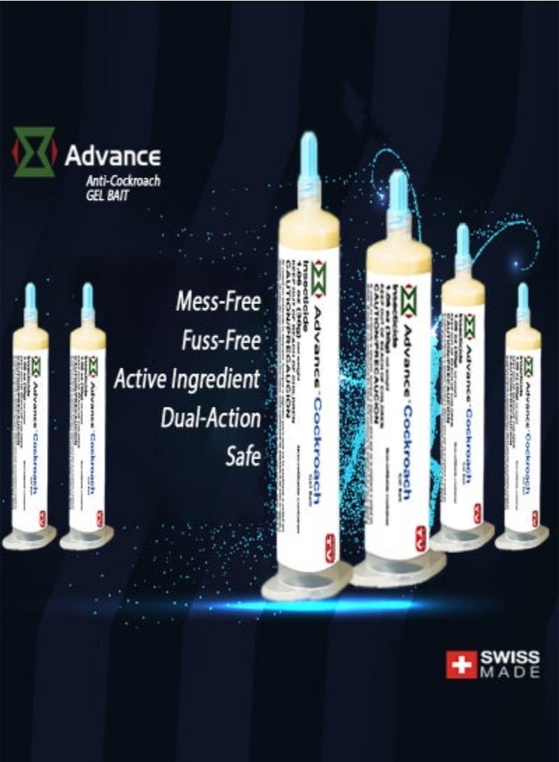 AS SEEN ON TV Advance Cockroach Gel Bait, 6 Tubes x 30grams, German Roach Insect Pest Control, Indoor and Outdoor Use, Roach Killer Gel 
