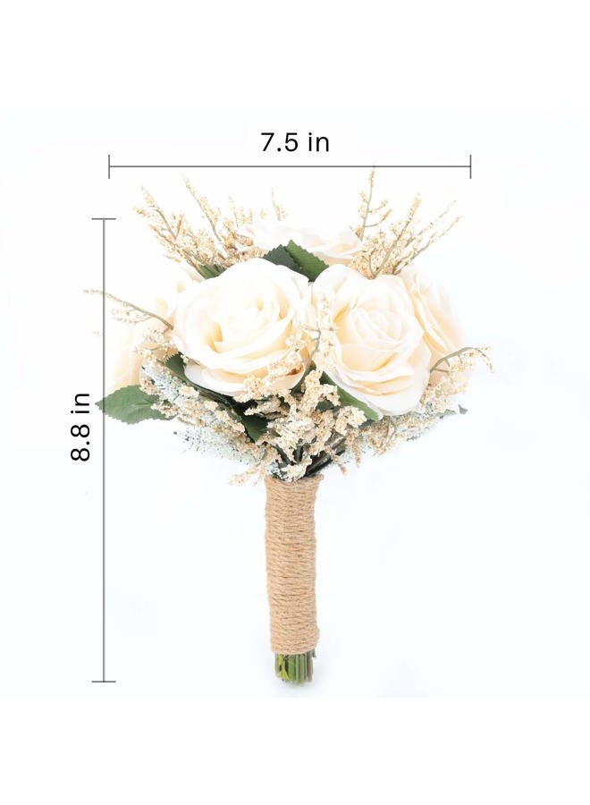 IVAYNE Wedding Bouquets for Bride Bridesmaid Bouquet Artificial Flowers Off White Rose Bouquet for Bride Church Home Decoration, Gifts (8in, Off-White) - Image 2