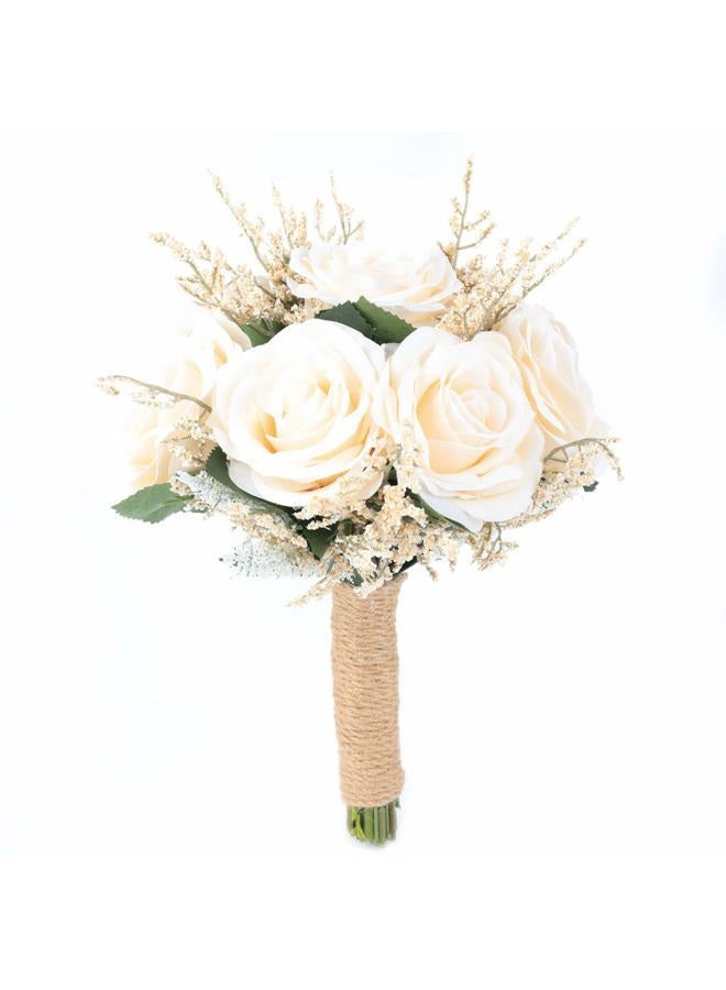 IVAYNE Wedding Bouquets for Bride Bridesmaid Bouquet Artificial Flowers Off White Rose Bouquet for Bride Church Home Decoration, Gifts (8in, Off-White) - Image 1