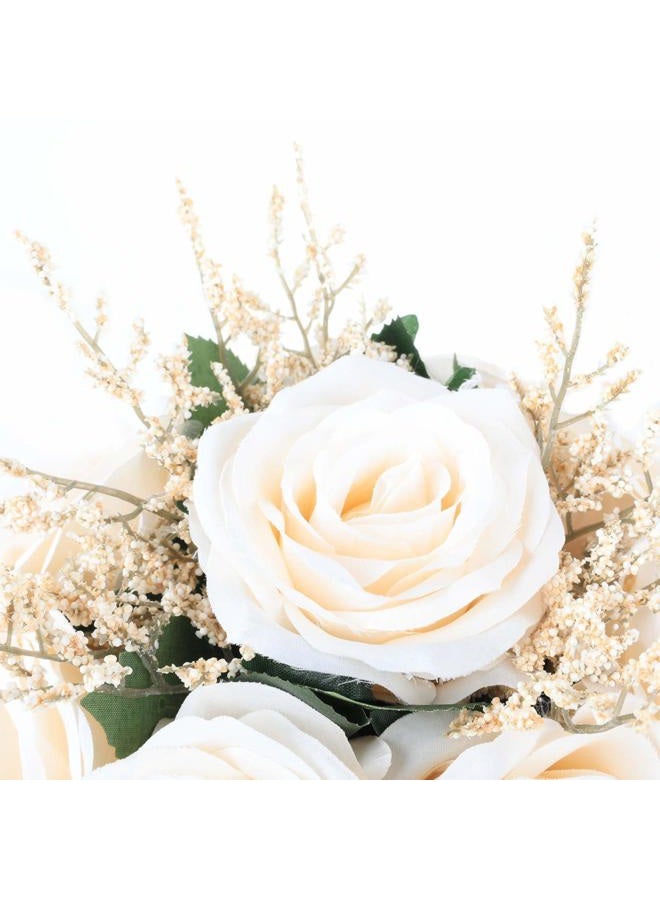 IVAYNE Wedding Bouquets for Bride Bridesmaid Bouquet Artificial Flowers Off White Rose Bouquet for Bride Church Home Decoration, Gifts (8in, Off-White) - Image 4