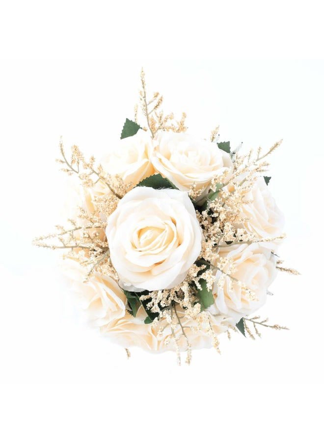 IVAYNE Wedding Bouquets for Bride Bridesmaid Bouquet Artificial Flowers Off White Rose Bouquet for Bride Church Home Decoration, Gifts (8in, Off-White) - Image 3