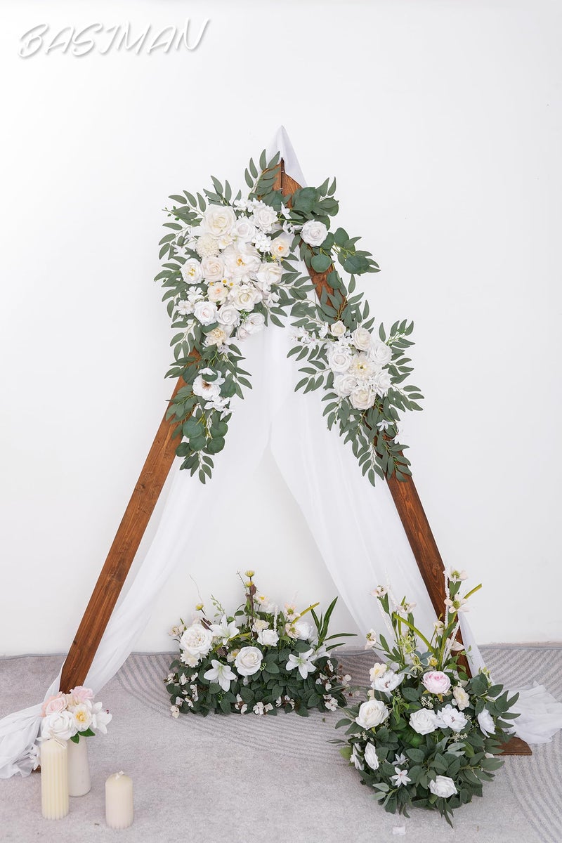 BASIMAN Arch Flowers with Drapes Kit (Pack of 3) for Wedding Ceremony Arbor and Reception Backdrop Decoration Wedding Welcome Signs Floral Birthday Party Decoration - Image 2