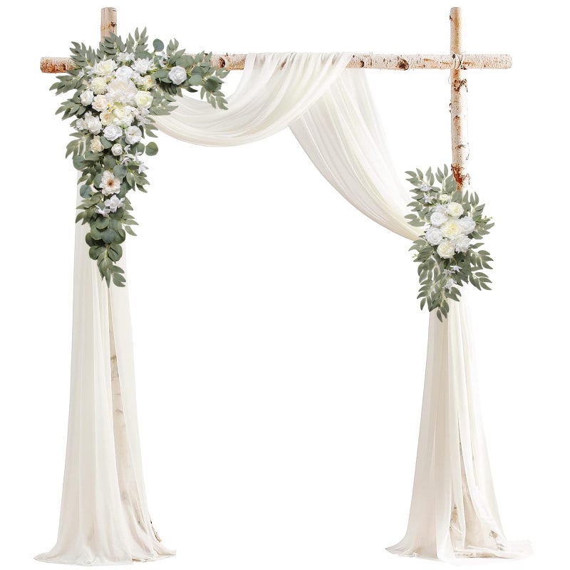BASIMAN Arch Flowers with Drapes Kit (Pack of 3) for Wedding Ceremony Arbor and Reception Backdrop Decoration Wedding Welcome Signs Floral Birthday Party Decoration - Image 1