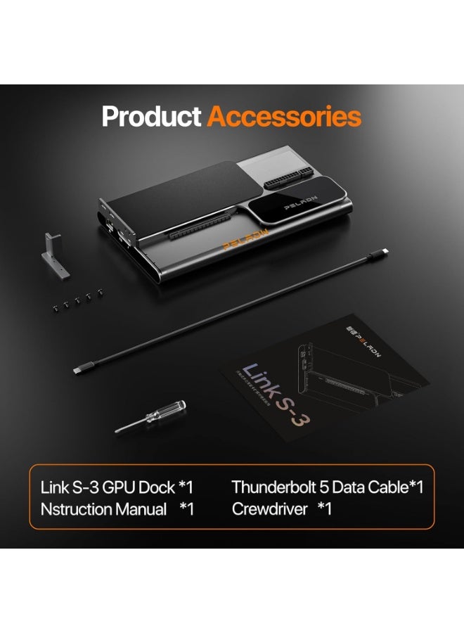 القِلْد PELADN S-3 eGPU Dock قاعدة بطاقة رسومات خارجية مع Thunderbolt 5، توسعة PCIe 4.0 x4 بسرعة 64Gbps، منفذا Thunderbolt 5 بسرعة 80Gbps، قارئ SD 4.0، دعم ATX/SFX وشحن سريع PD 140W - Image 3