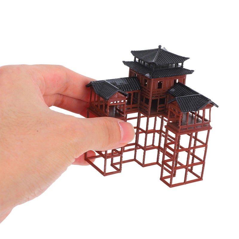 2pcs Miniature Pavilion Model: Asian Aquarium Decoration Fish Ornament - Realistic Ancient Architecture Sculpture For Tabletop And Terrarium Display - Image 2