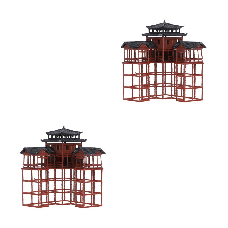 2pcs Miniature Pavilion Model: Asian Aquarium Decoration Fish Ornament - Realistic Ancient Architecture Sculpture For Tabletop And Terrarium Display - Image 1