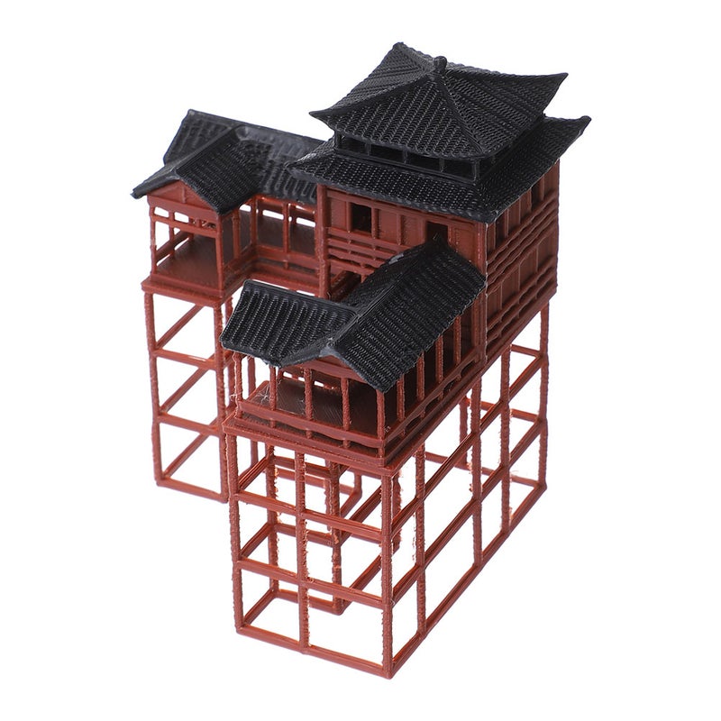2pcs Miniature Pavilion Model: Asian Aquarium Decoration Fish Ornament - Realistic Ancient Architecture Sculpture For Tabletop And Terrarium Display - Image 3