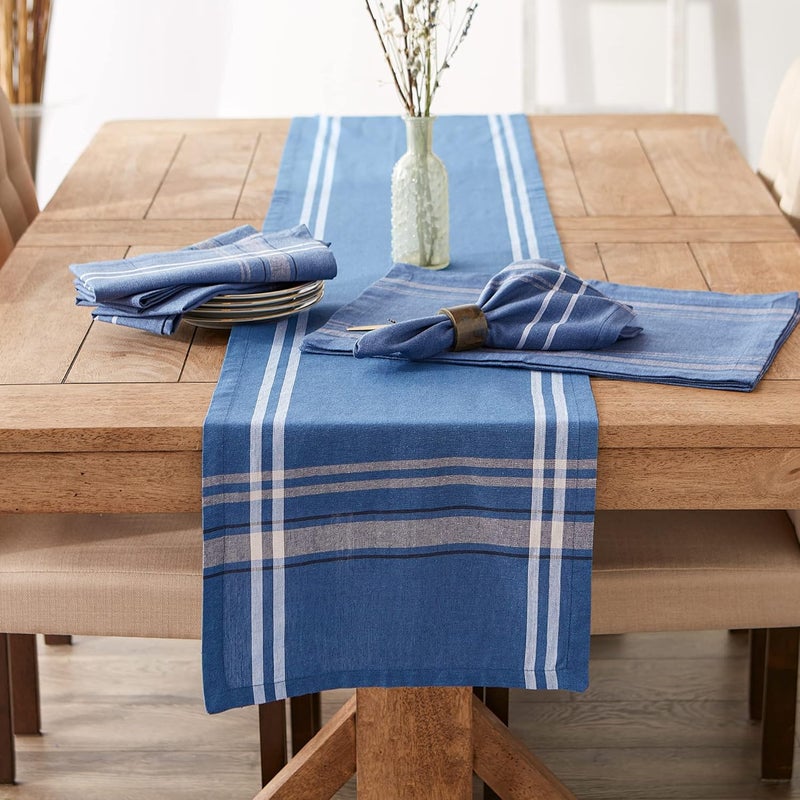 DII 100% Cotton, Machine Washable, Everyday French Stripe Kitchen Table Runner For Dinner Parties, Events, Decor 14x72" - Blue Chambray - Image 5