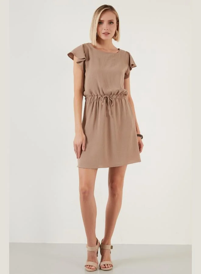 Lela  Lela Waist-Gathered Sleeve Detail Crew Neck Regular Fit Dress Women's Dress 6058386 for Women | Best Price UAE