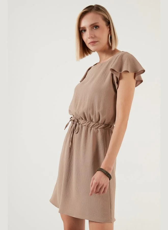 Lela  Lela Waist-Gathered Sleeve Detail Crew Neck Regular Fit Dress Women's Dress 6058386 for Women | Best Price UAE