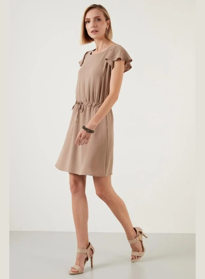 Lela Lela Waist-Gathered Sleeve Detail Crew Neck Regular Fit Dress Women's Dress 6058386