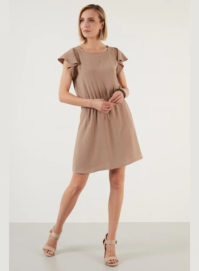 Lela  Lela Waist-Gathered Sleeve Detail Crew Neck Regular Fit Dress Women's Dress 6058386 for Women | Best Price UAE