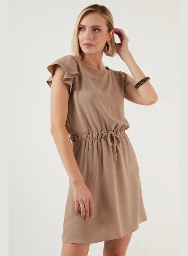 Lela  Lela Waist-Gathered Sleeve Detail Crew Neck Regular Fit Dress Women's Dress 6058386 for Women | Best Price UAE