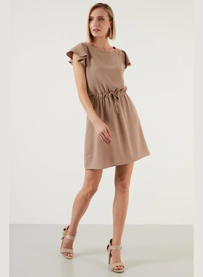 Lela  Lela Waist-Gathered Sleeve Detail Crew Neck Regular Fit Dress Women's Dress 6058386 for Women | Best Price UAE