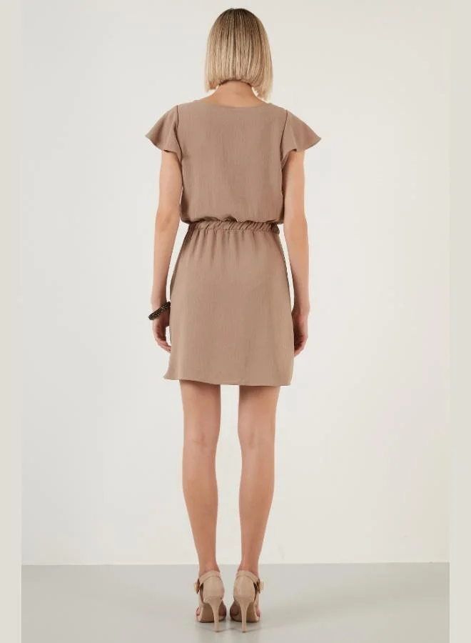 Lela  Lela Waist-Gathered Sleeve Detail Crew Neck Regular Fit Dress Women's Dress 6058386 for Women | Best Price UAE