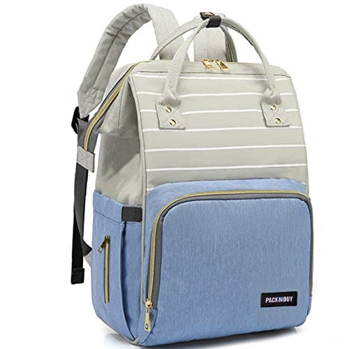 PACKNBUY Stylish Diaper Bag for Mothers for Travel, Hospital Bag for Delivery Women, Maternity Bag with Insulated Bottle Pockets, Spacious and Water Resistant Baby Diaper Bag (Blue) - Image 1