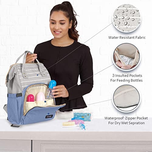 PACKNBUY Stylish Diaper Bag for Mothers for Travel, Hospital Bag for Delivery Women, Maternity Bag with Insulated Bottle Pockets, Spacious and Water Resistant Baby Diaper Bag (Blue) - Image 2